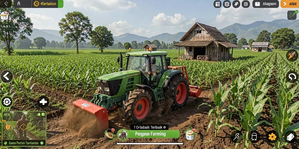 Screenshot gameplay AFAF menampilkan lahan pertanian yang subur dan indah.