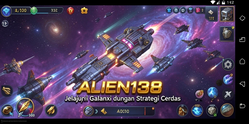 Screenshot gameplay dari ALIEN138 menunjukkan pertempuran seru di ruang angkasa.