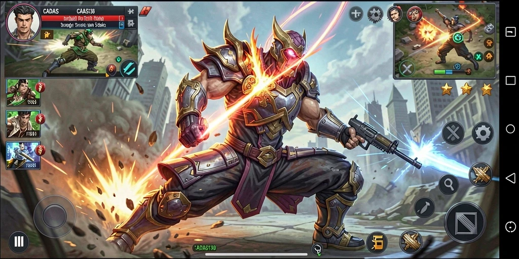 Screenshot gameplay CADAS138 menunjukkan pertarungan epik antara karakter yang beragam.