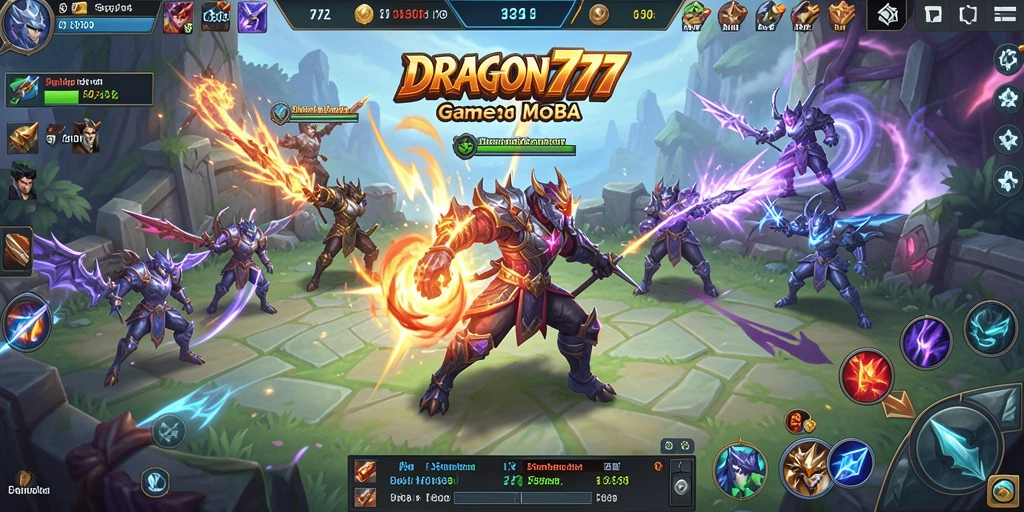 Tangkapan layar utama DRAGON777 menunjukkan pertempuran seru antara tim di arena.