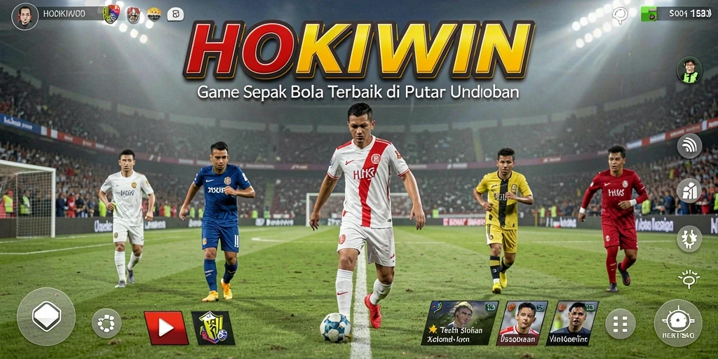 Tangkapan layar HOKIWIN menampilkan aksi pertandingan sepak bola yang seru.