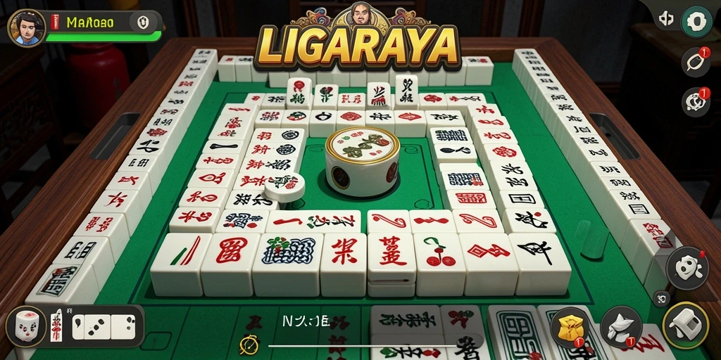 Tampilan gameplay menarik dari LIGARAYA dengan ubin Mahjong berwarna.