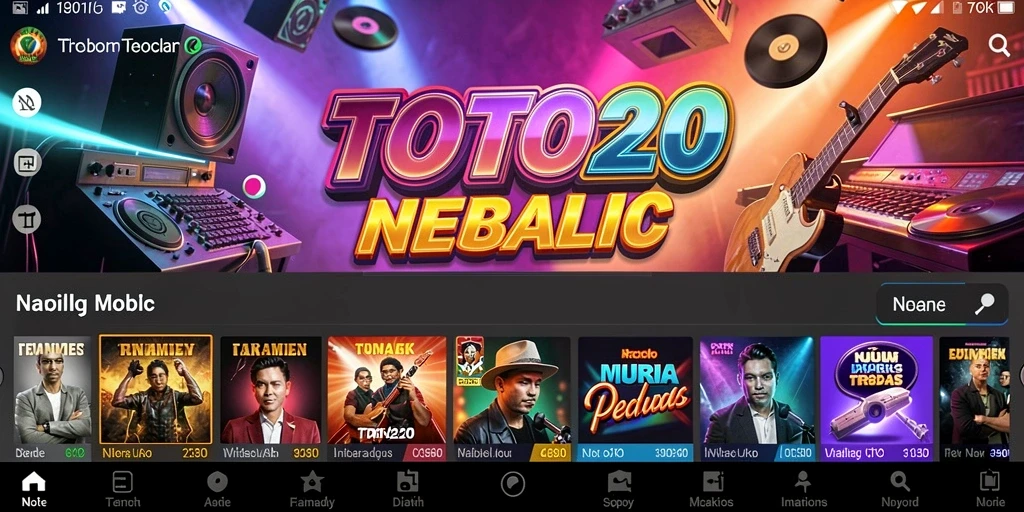 Screenshot utama TOTO20 menunjukkan gameplay interaktif dengan musik yang dinamis.