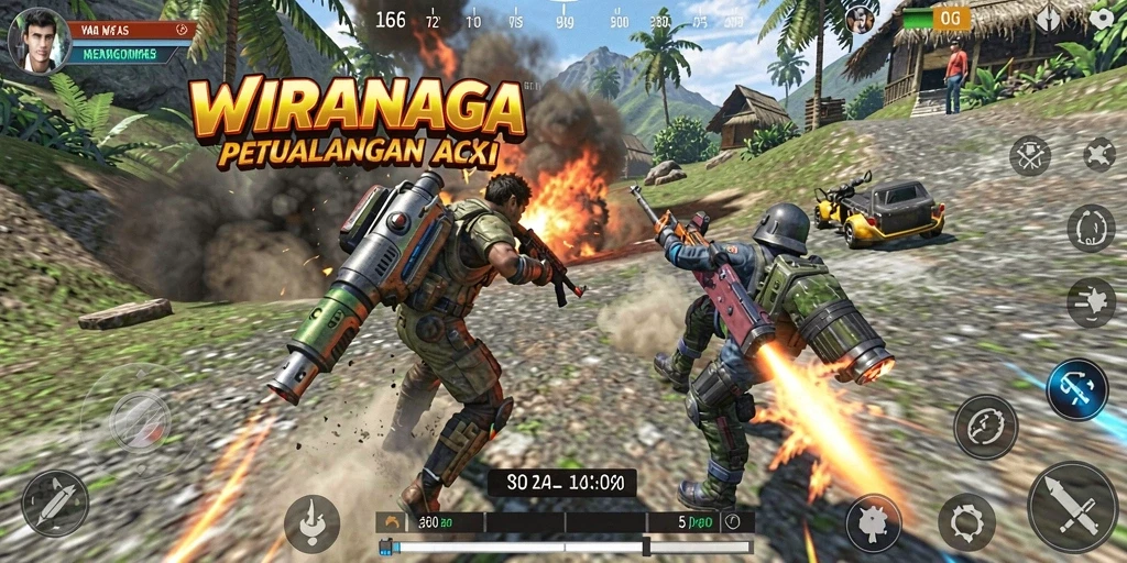 Tampilan gameplay menegangkan dalam WIRANAGA yang seru.